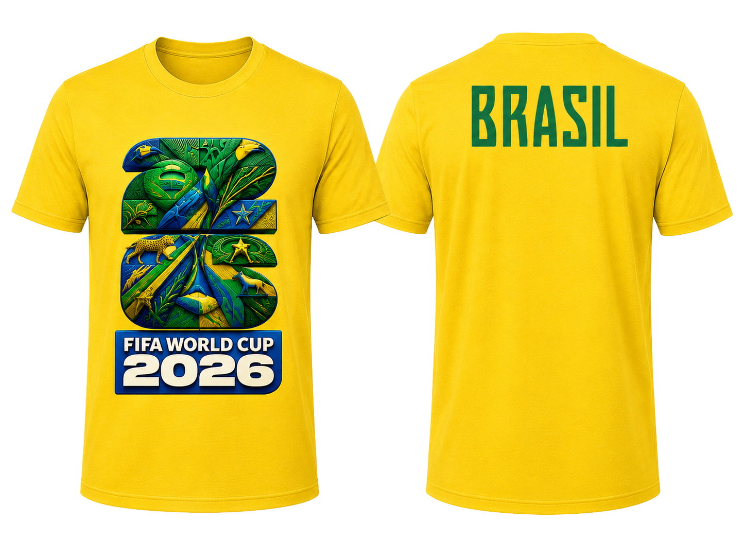 CallouPrint-Brazil Shirt World Cup 2026, yellow, Soccer Fan Tee 100% Cotton
