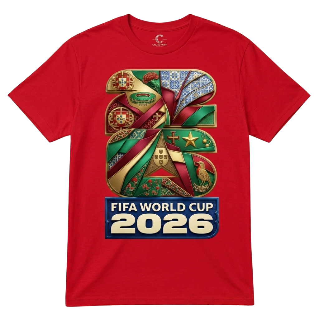 CallouPrint-Portugal Soccer Shirt, FIFA World Cup 2026 Team Graphic 100% Cotton