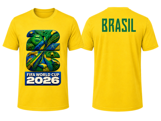 CallouPrint-Brazil Shirt World Cup 2026, yellow, Soccer Fan Tee 100% Cotton