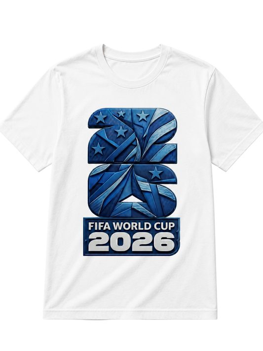 USA Shirt FIFA World Cup 2026, White/Blue, Soccer Team Graphic Tee 100% Corton