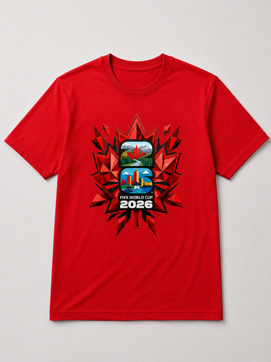 CallouPrint Canada FIFA World Cup 2026 Red Graphic T-Shirt 100% Cotton